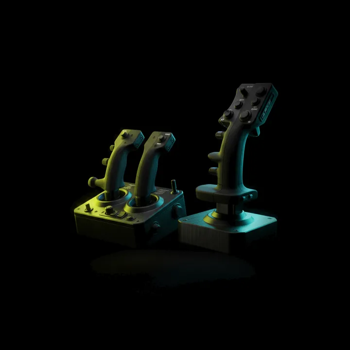 A flight stick and throttle